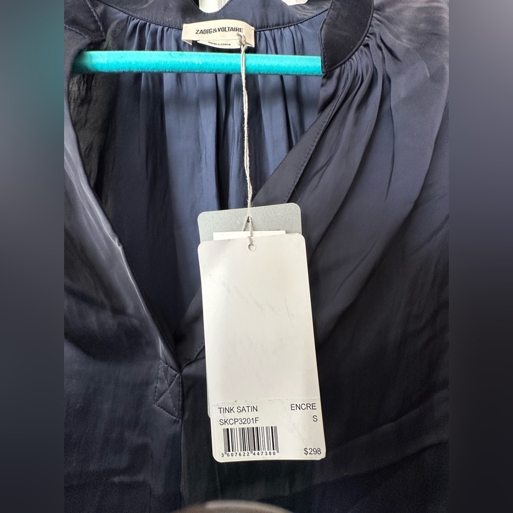 RARE ZADIG & VOLTAIRE NWT Tink Satin Tunic Blouse in Encre—S - Picture 9 of 14